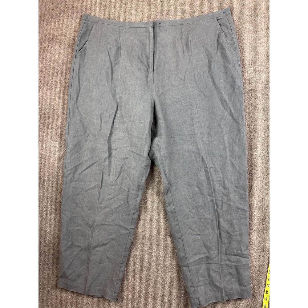 Eileen Fisher Pants Womens 3X Gray Linen Tapered Pleated Relaxed Pockets